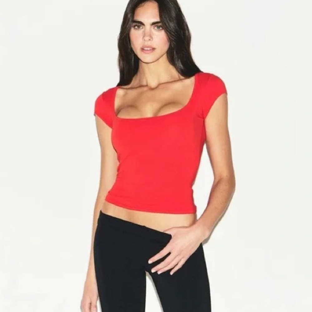 Skims Cotton Jersey Scoop Neck Top